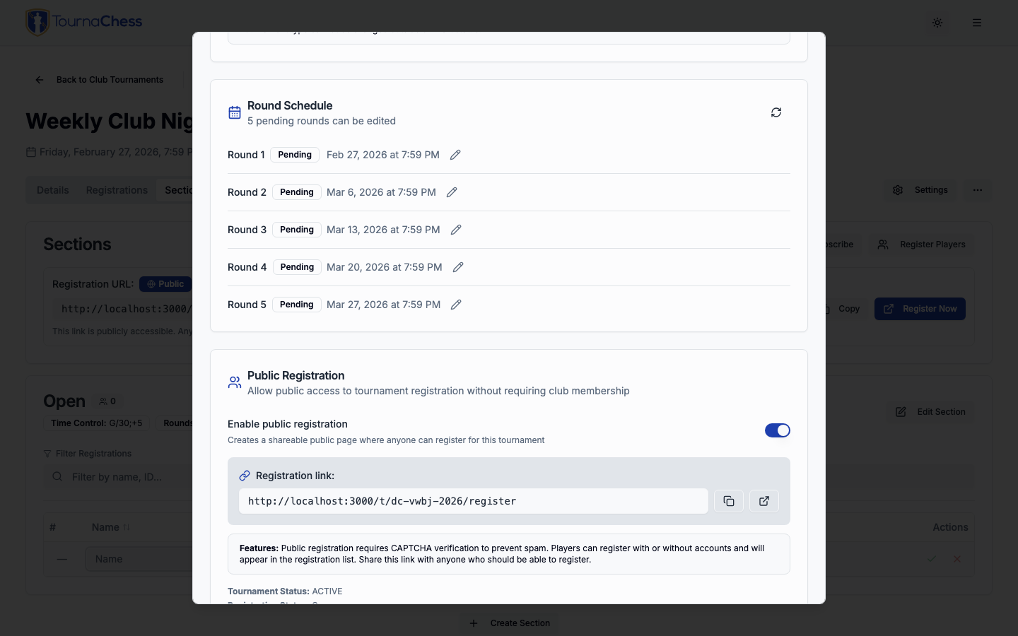Round Schedule Manager in tournament settings